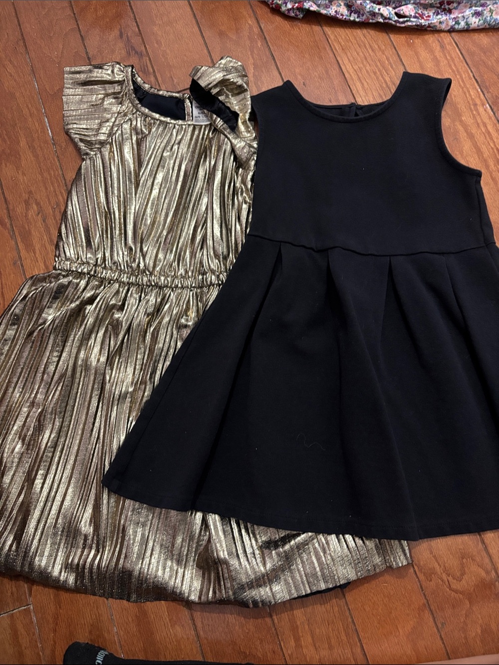 Girls Black Tulle Sparkle Dress with Gold Accent